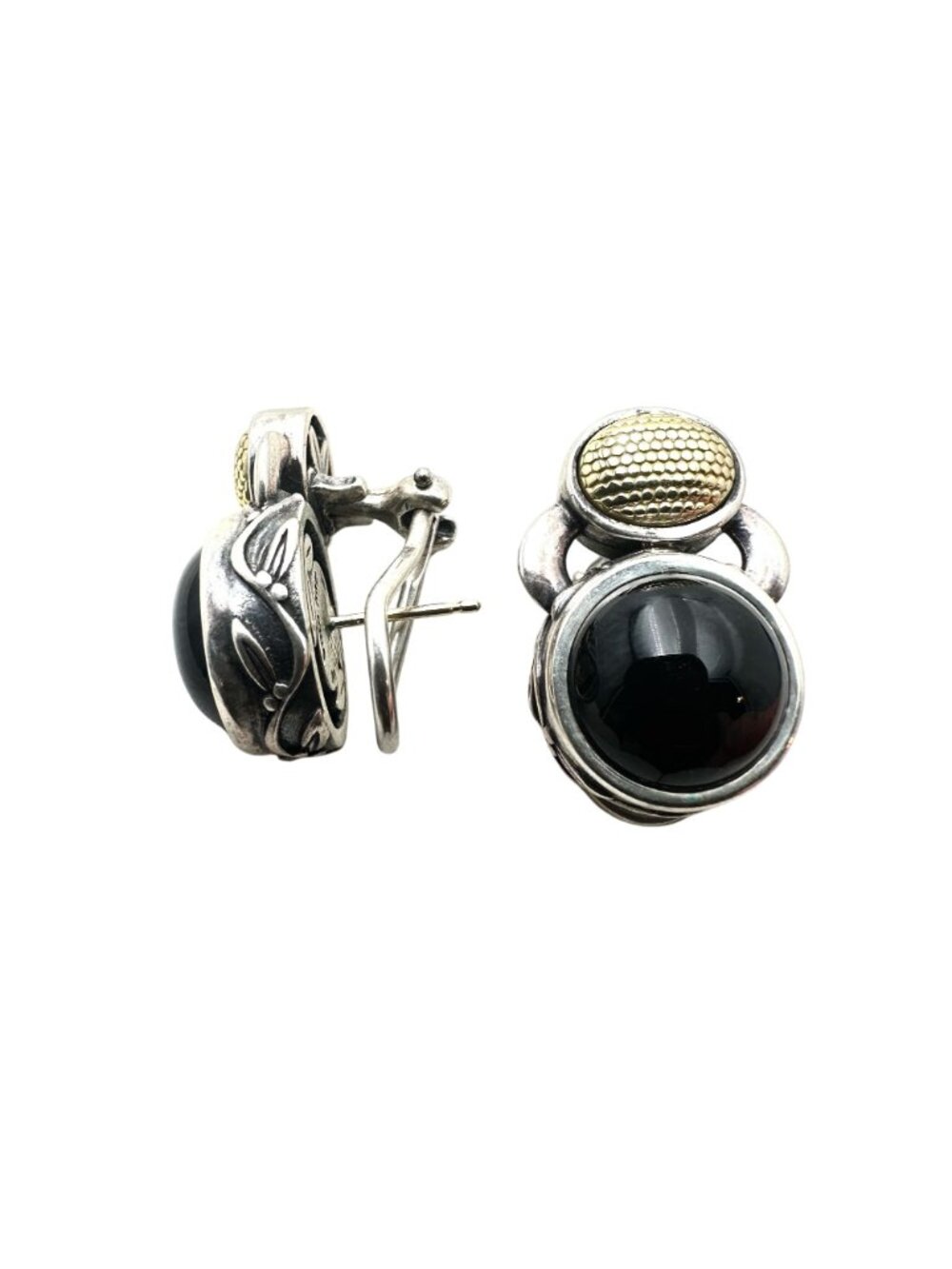 Ann King Earrings Lever Back Pierced 18k Gold Sterling Silver Black Onyx View 2